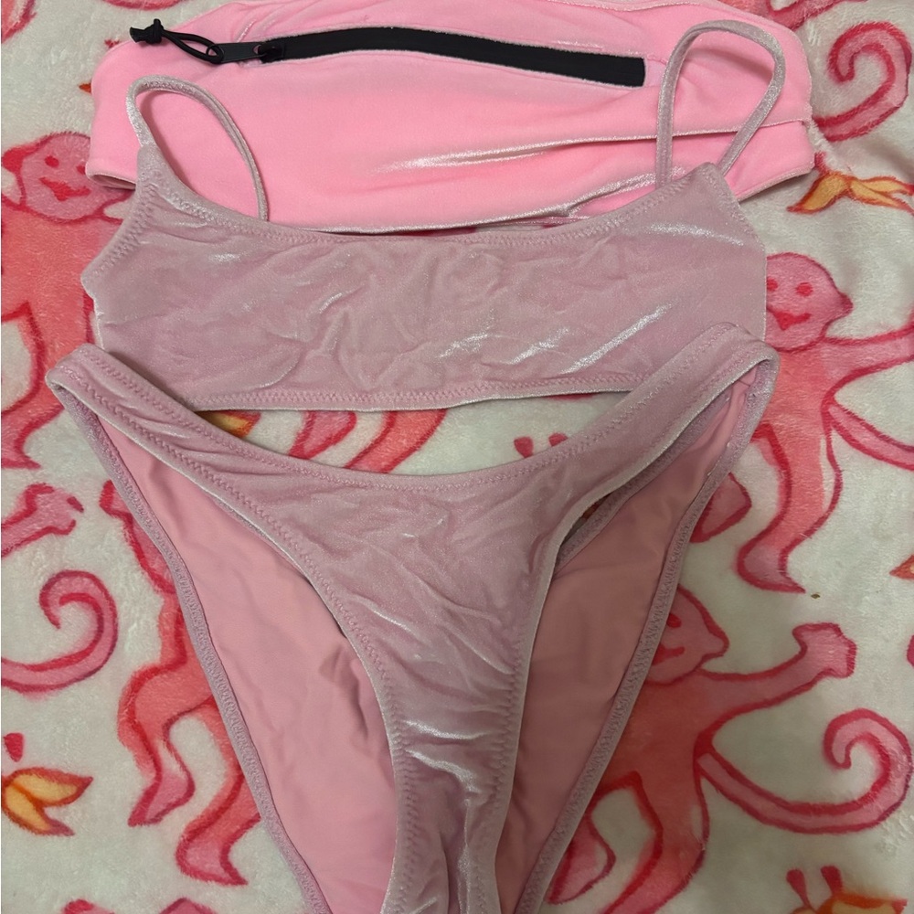 Triangl Swimwear Light Pink Velvet Bikini And Fanny Pack